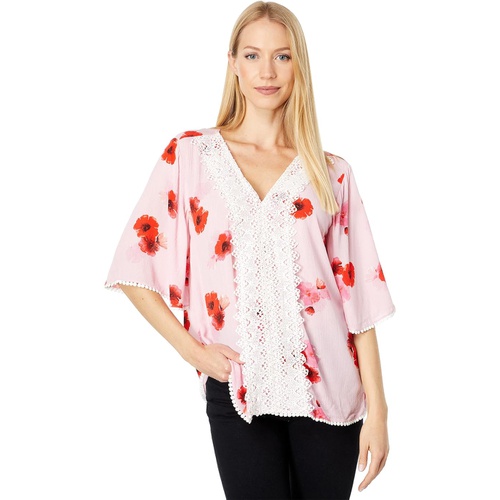  Bobeau Woven Top with Center Front Lace Trim