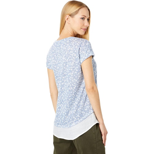  Bobeau Short Sleeve Crew Neck Flounce Top