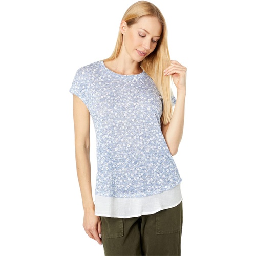  Bobeau Short Sleeve Crew Neck Flounce Top