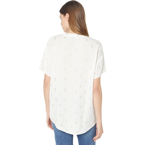  bobi Los Angeles Foil Print Crepe Madarin Collar Short Sleeve Top