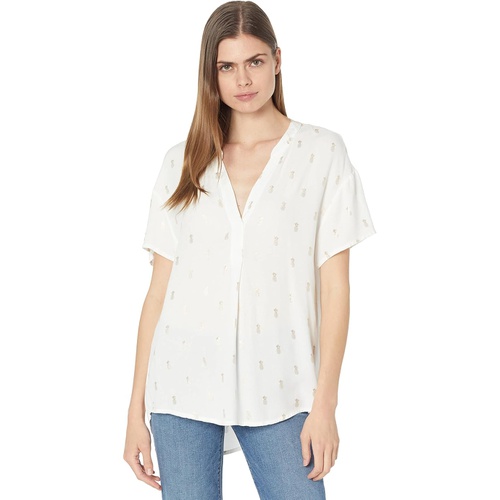  bobi Los Angeles Foil Print Crepe Madarin Collar Short Sleeve Top