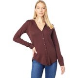 bobi Los Angeles Long Sleeve Button Front Collar Tee in Lightweight Jersey