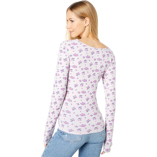  bobi Los Angeles Cinched Front Long Sleeve Top in Printed Rib