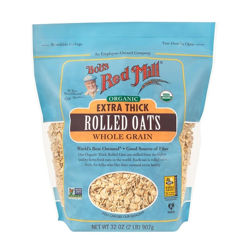  Bobs Red Mill Resealable Organic Extra Thick Rolled Oats, 32 Oz (4 Pack)