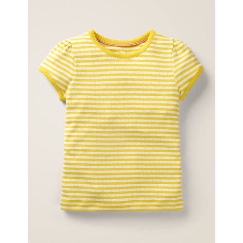 보덴 Boden Short-Sleeved Pointelle Top - Daffodil Yellow/Ivory