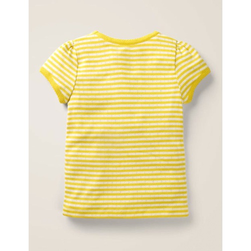 보덴 Boden Short-Sleeved Pointelle Top - Daffodil Yellow/Ivory