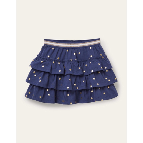 보덴 Boden Jersey Ruffle Skort - Starboard Navy Gold Spot