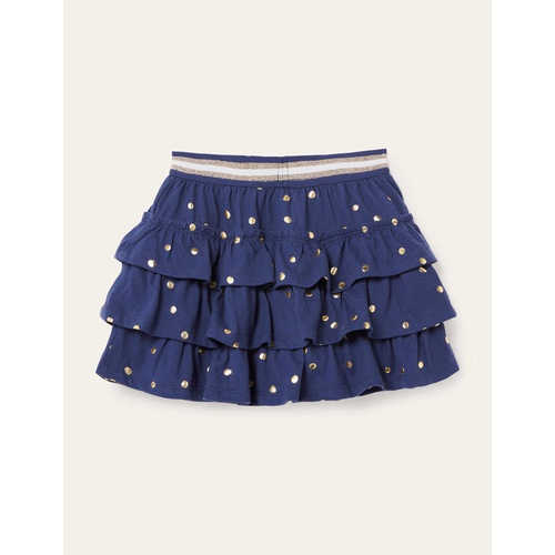 보덴 Boden Jersey Ruffle Skort - Starboard Navy Gold Spot