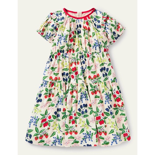 보덴 Boden Puff Sleeve Floral Dress - Vanilla Botanical Fruit