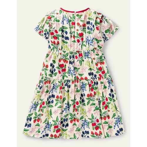 보덴 Boden Puff Sleeve Floral Dress - Vanilla Botanical Fruit