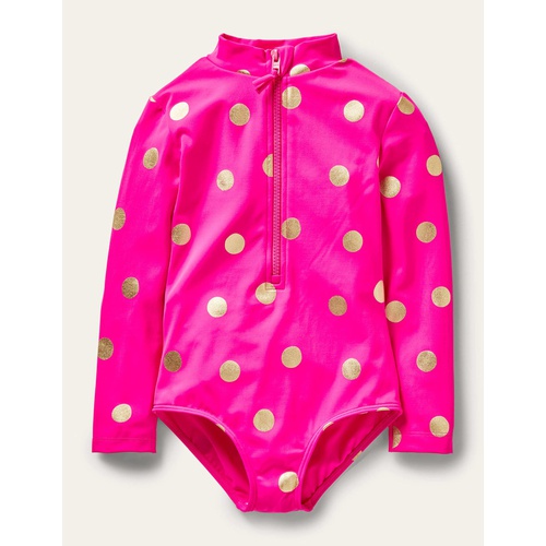 보덴 Boden Long-sleeved Swimsuit - Fuchsia Pink Foil Spot