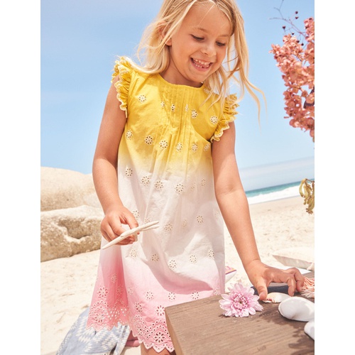 보덴 Boden Broderie Dress - Daffodil Yellow/Pink Ombre