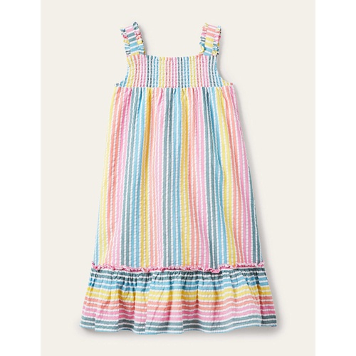 보덴 Boden Tiered Midi Dress - Rainbow Multi Seersucker