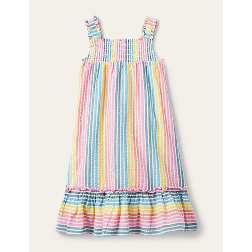 보덴 Boden Tiered Midi Dress - Rainbow Multi Seersucker