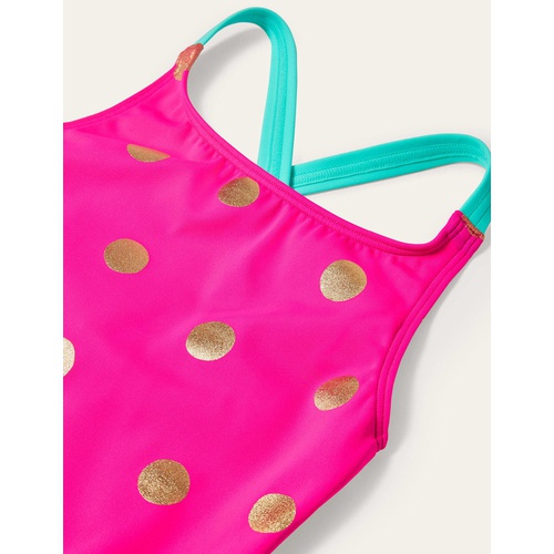 보덴 Boden Cross-back Printed Swimsuit - Fuchsia Pink Foil Spot