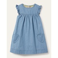 Boden Denim Love Heart Frill Sleeve Dress - Mid Vintage Denim