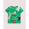 Boden Birthday Applique T-shirt - Aloe Green Bunnies Four