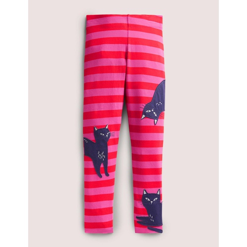 보덴 Boden Pink Stripe Cat Print Halloween Leggings - Tickled Pink Cats