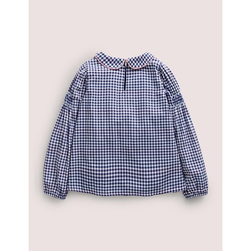 보덴 Boden Collared Smocked Woven Top - Riviera Blue Gingham