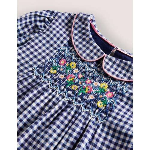 보덴 Boden Collared Smocked Woven Top - Riviera Blue Gingham