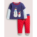 Boden Jersey Graphic Play Set - Starboard Blue Snowmen