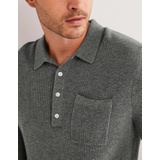 Boden Knit Long Sleeve Polo - Dark Grey Melange