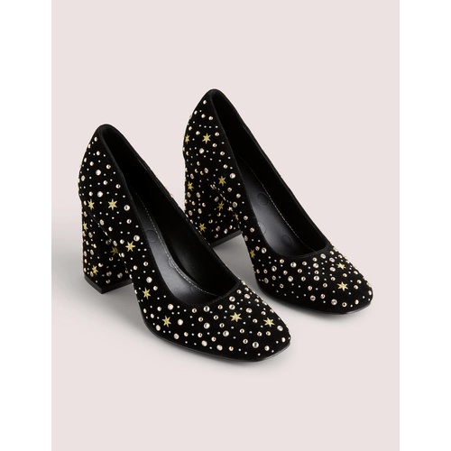 보덴 Boden Embroidered Block Heel Courts - Black