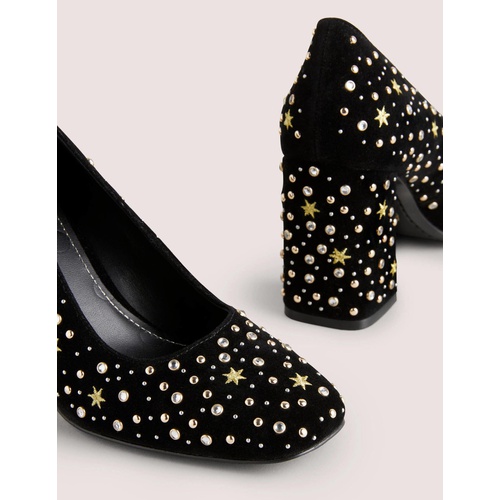 보덴 Boden Embroidered Block Heel Courts - Black