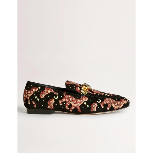 보덴 Boden Embroidered Suede Loafers - Black Embroidered Cheetah