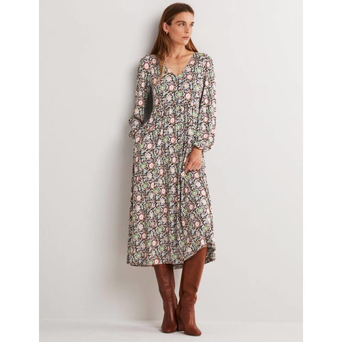 보덴 Boden Long Sleeve Jersey Midi Dress - Multi, Enchanting Twig