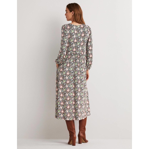 보덴 Boden Long Sleeve Jersey Midi Dress - Multi, Enchanting Twig