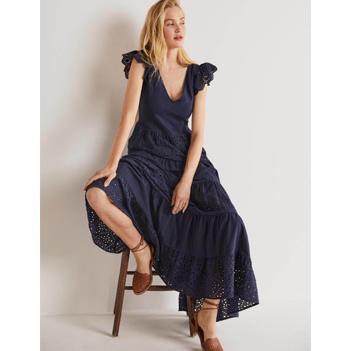 보덴 Boden Broderie Mix Jersey Maxi Dress - Navy