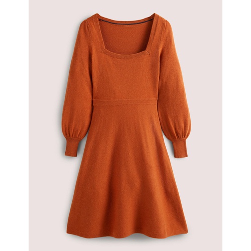 보덴 Boden Square Neck Knitted Dress - Copper Red