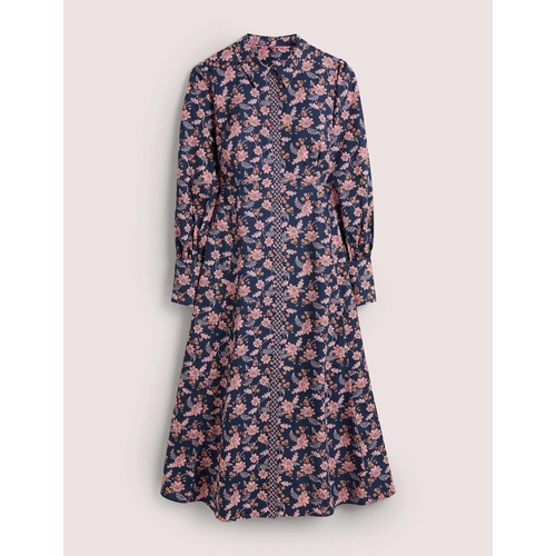 보덴 Boden Empire Midi Shirt Dress - Navy, Chintz Bloom