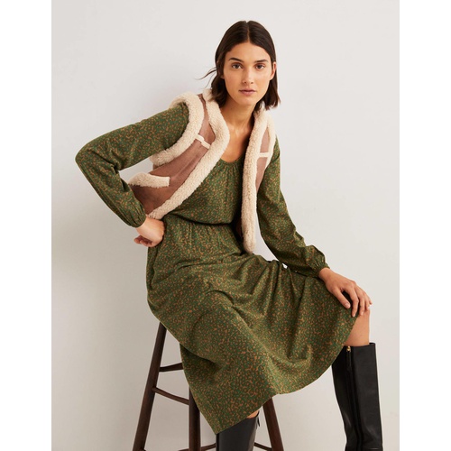 보덴 Boden Scoop Neck Jersey Midi Dress - Hunter Green, Bloom Cluster