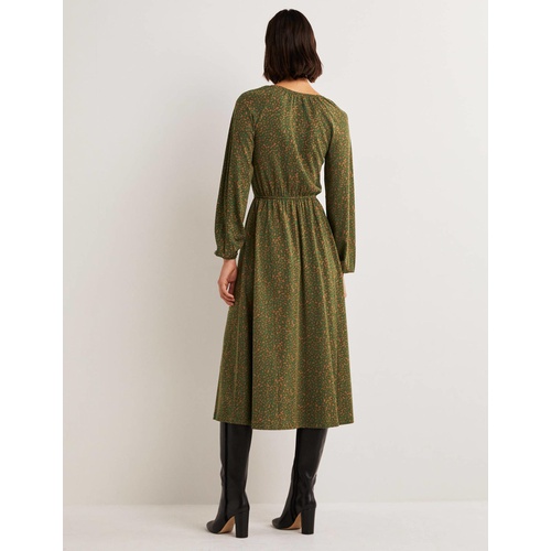 보덴 Boden Scoop Neck Jersey Midi Dress - Hunter Green, Bloom Cluster