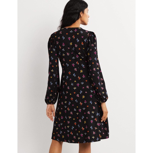 보덴 Boden Easy Fixed Wrap Jersey Dress - Black, Pretty Sprig