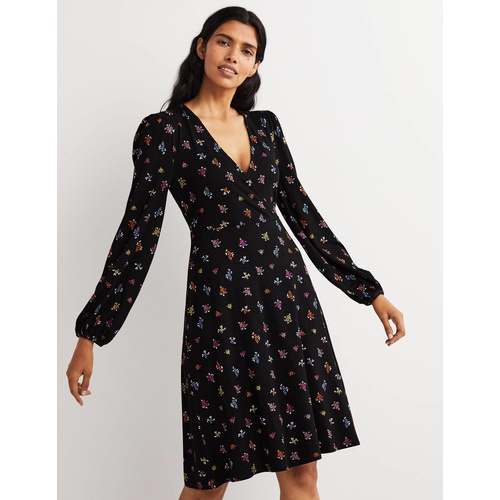 보덴 Boden Easy Fixed Wrap Jersey Dress - Black, Pretty Sprig