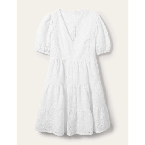 보덴 Boden Back Detail Broderie Dress - White