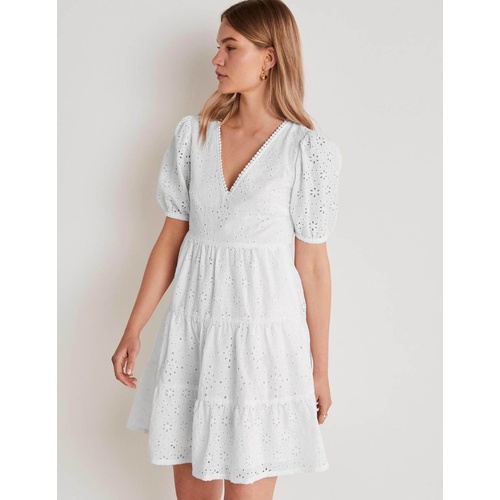 보덴 Boden Back Detail Broderie Dress - White