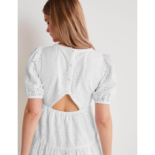 보덴 Boden Back Detail Broderie Dress - White