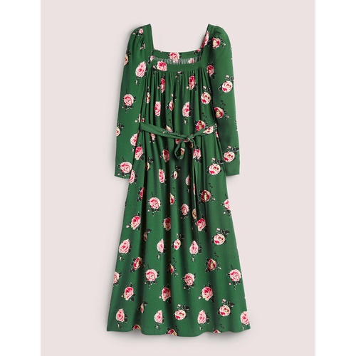 보덴 Boden Square Neck Maxi Dress - Hunter Green, Painterly Rose