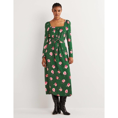 보덴 Boden Square Neck Maxi Dress - Hunter Green, Painterly Rose