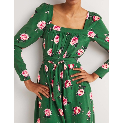 보덴 Boden Square Neck Maxi Dress - Hunter Green, Painterly Rose