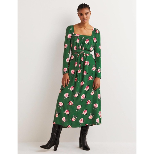 보덴 Boden Square Neck Maxi Dress - Hunter Green, Painterly Rose