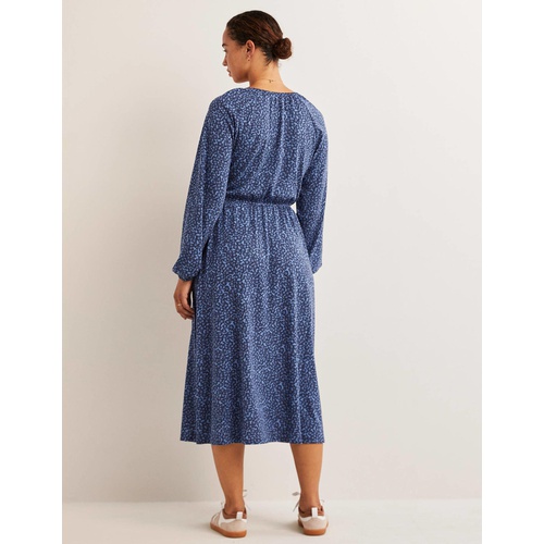 보덴 Boden Scoop Neck Jersey Midi Dress - Riviera Blue, Bloom Cluster