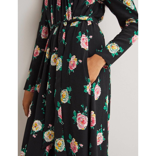 보덴 Boden Square Neck Maxi Dress - Black, Painterly Rose