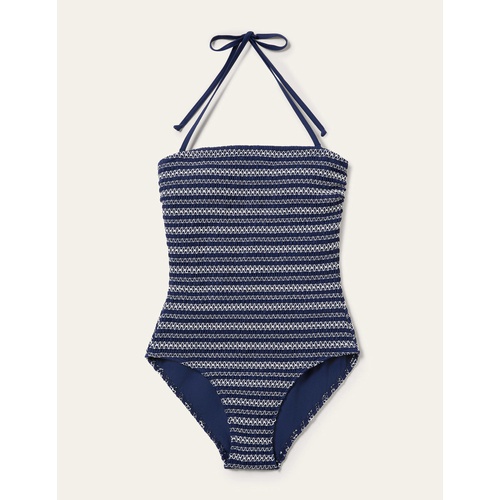 보덴 Boden Smocked Bandeau Swimsuit - French Navy