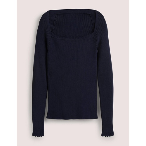 보덴 Boden Ribbed Square Neck Knitted Top - Navy