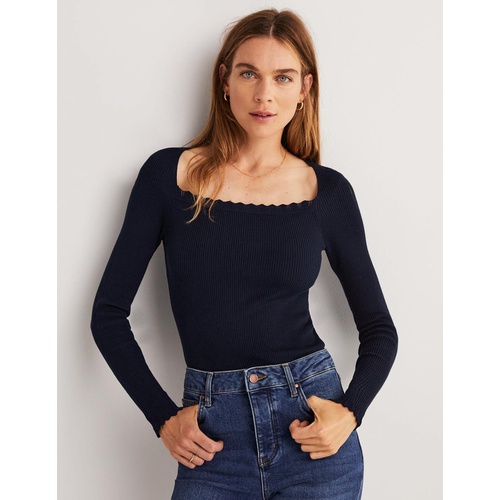 보덴 Boden Ribbed Square Neck Knitted Top - Navy